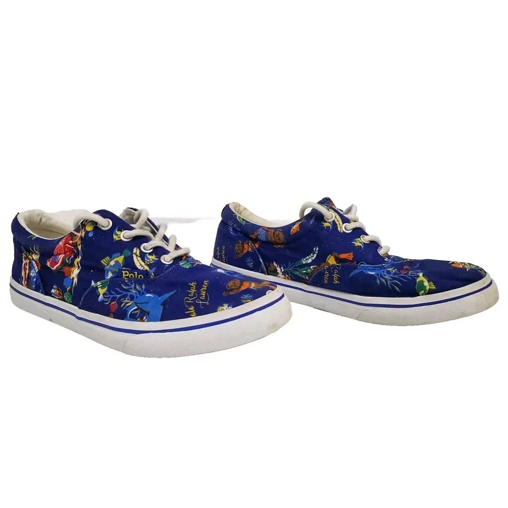 Polo Ralph Lauren Kids Keaton Sneakers Blue Ocean Graphic Bearwiian Boys Sz 5
